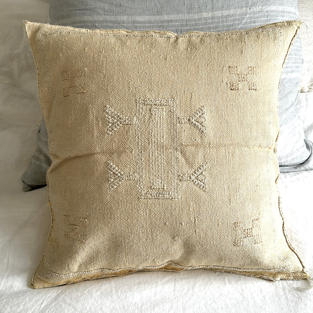 Faded Yellow Moroccan Sabra (Cactus) Silk Pillow Cover